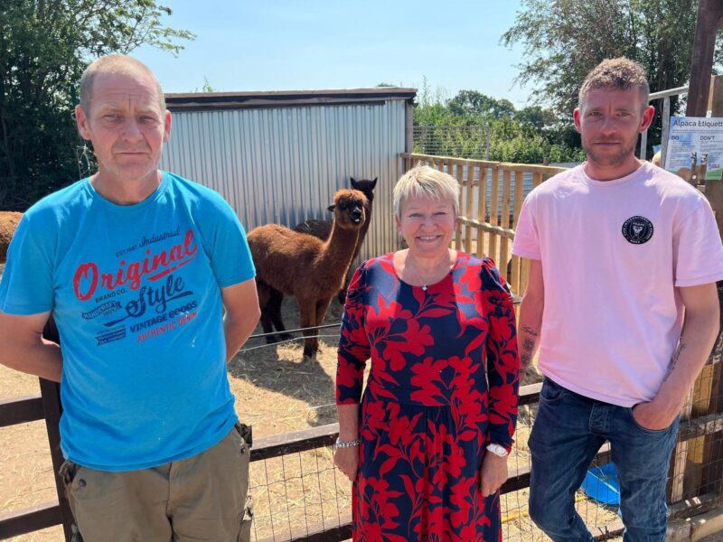 Rachel Taylor MP with Jeff and Darren at the Polesworth Donkey Sanctuary