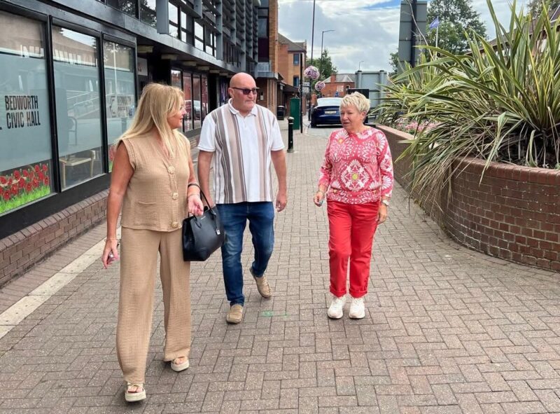 Rachel Taylor MP on a walkabout of Bedworth Town Centre with Council Leader Chris Watkins