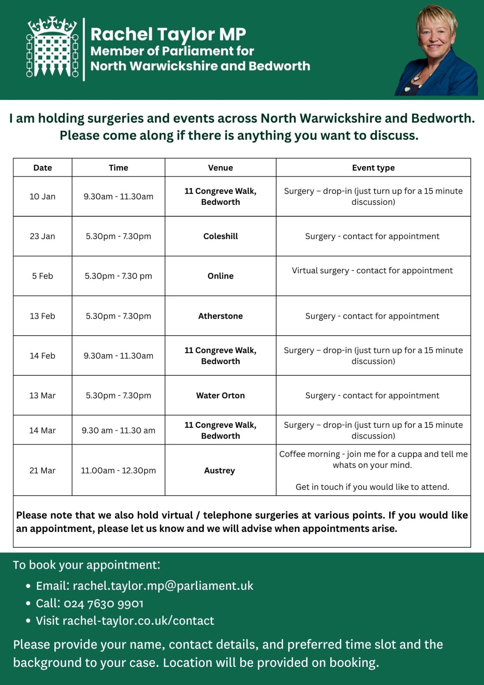 Upcoming surgeries and events