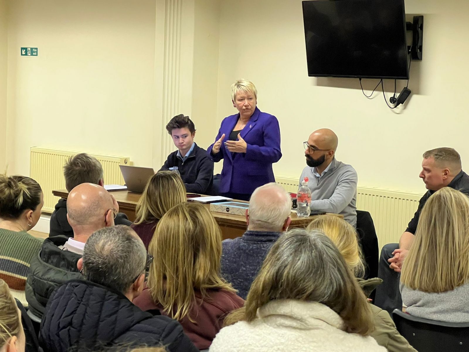 Rachel addressing meeting about the school strikes in Coleshill and Curdworth 