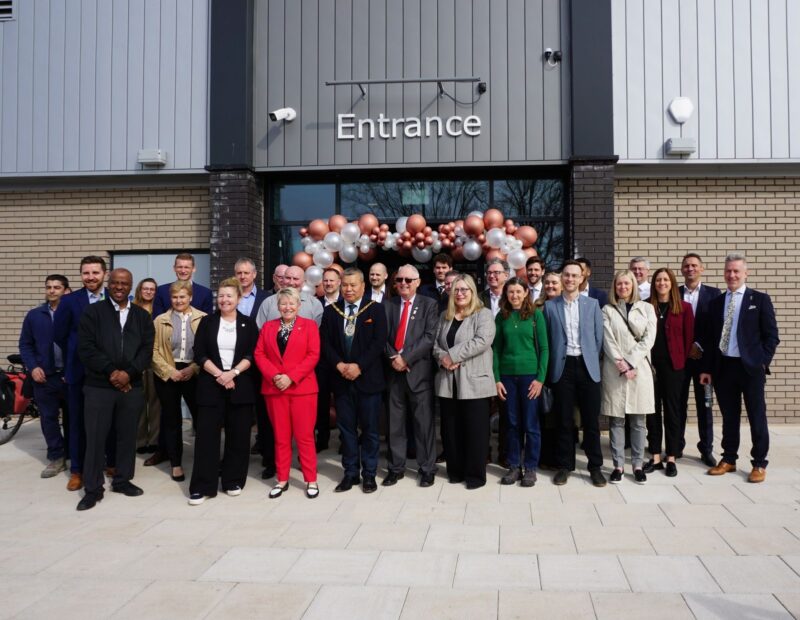Rachel with Council Leader Steve Hey, Mayor Bhim Saru, council colleagues and Sport England for the opening of the Bedworth Physical Activity Hub