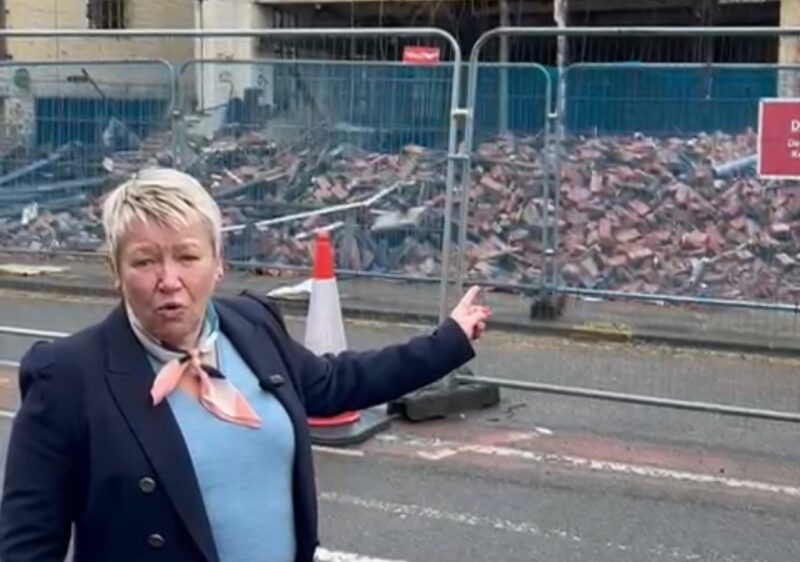 Rachel campaigning for a resolution to the problems at the Britannia Mill Works site