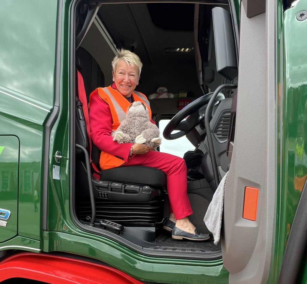 Rachel testing out the new electric HGV at Fagan and Whalley