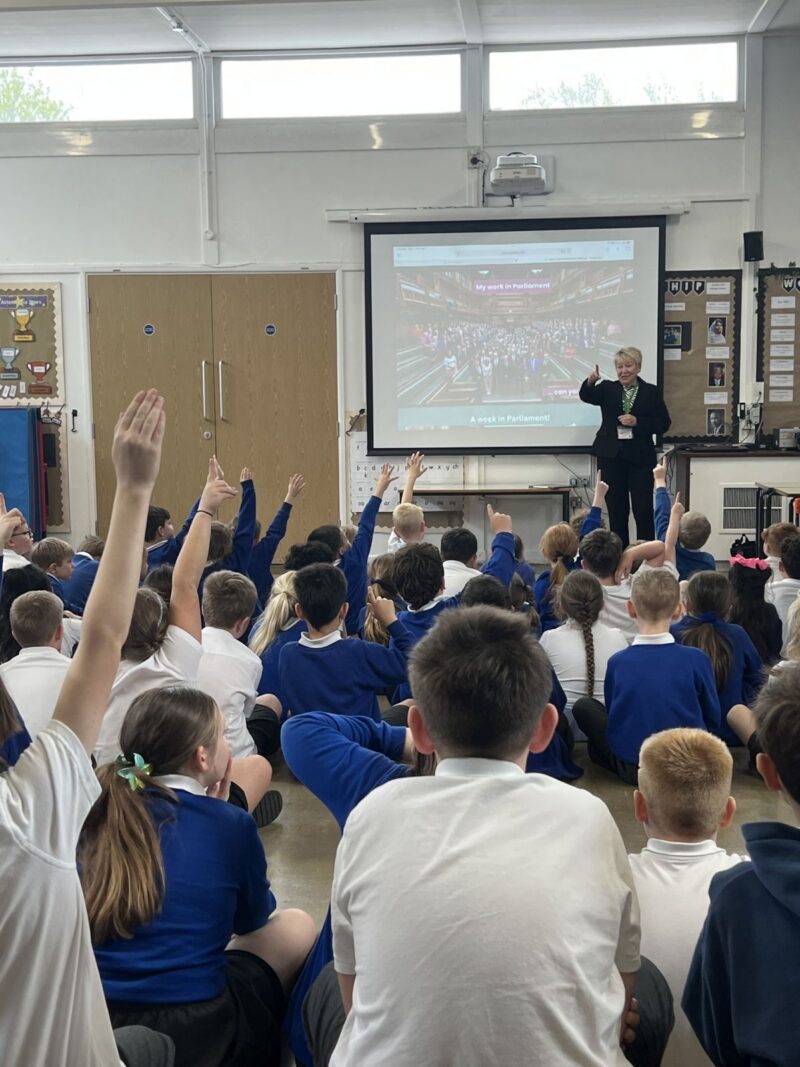 Rachel speaking to students at Curdworth Primary School