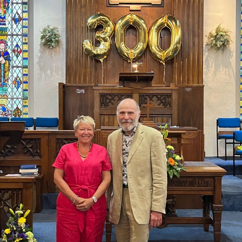 Rachel with Rev. Allan Smith at the 300th  year celebrations at Old Meeting URC Church. 