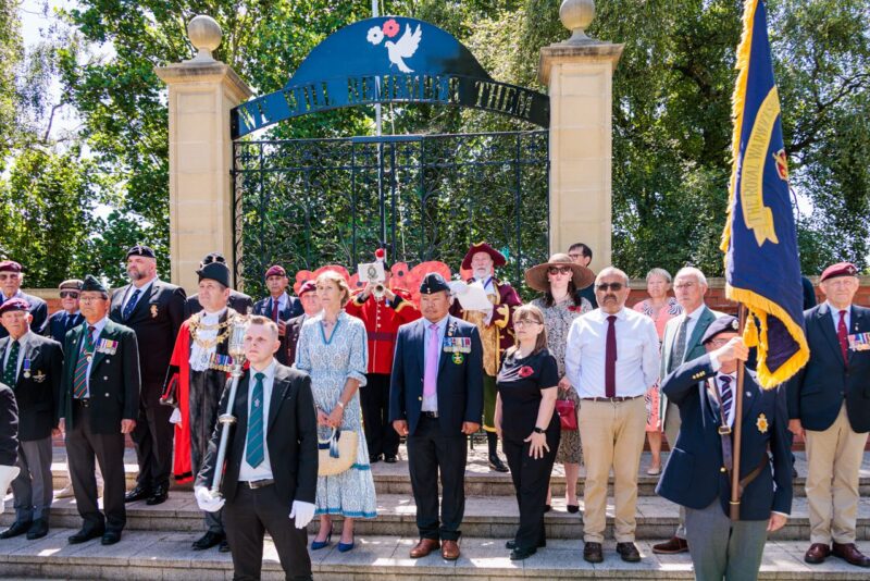 Rachel at the flag raising at the Bedworth Peace Podium 