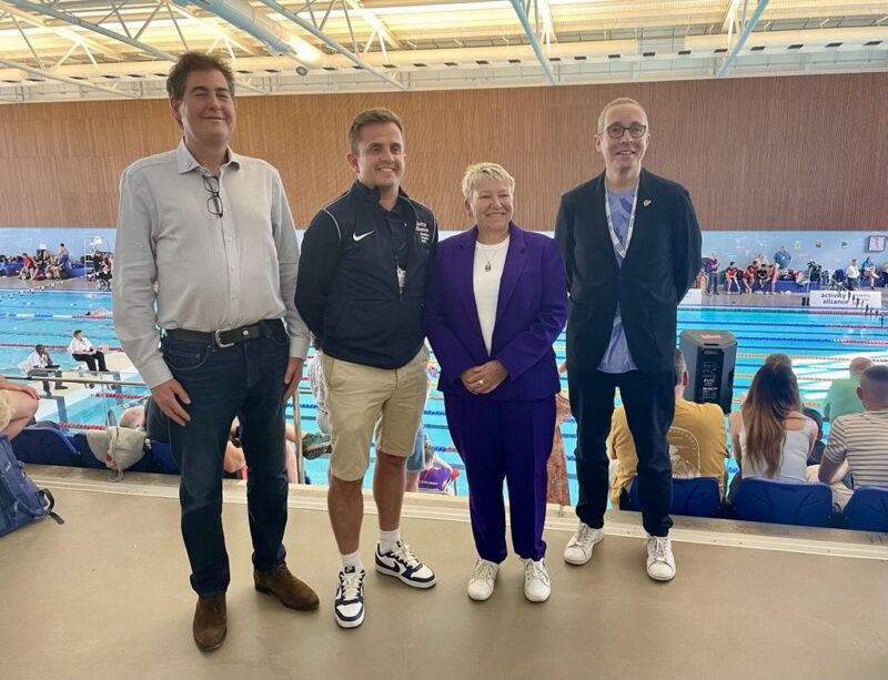 Rachel with Adam Paker and Adam Blaze from Activity Alliance and Dan Brooke from Paralympics GB at the National Junior Para Swimming Championships