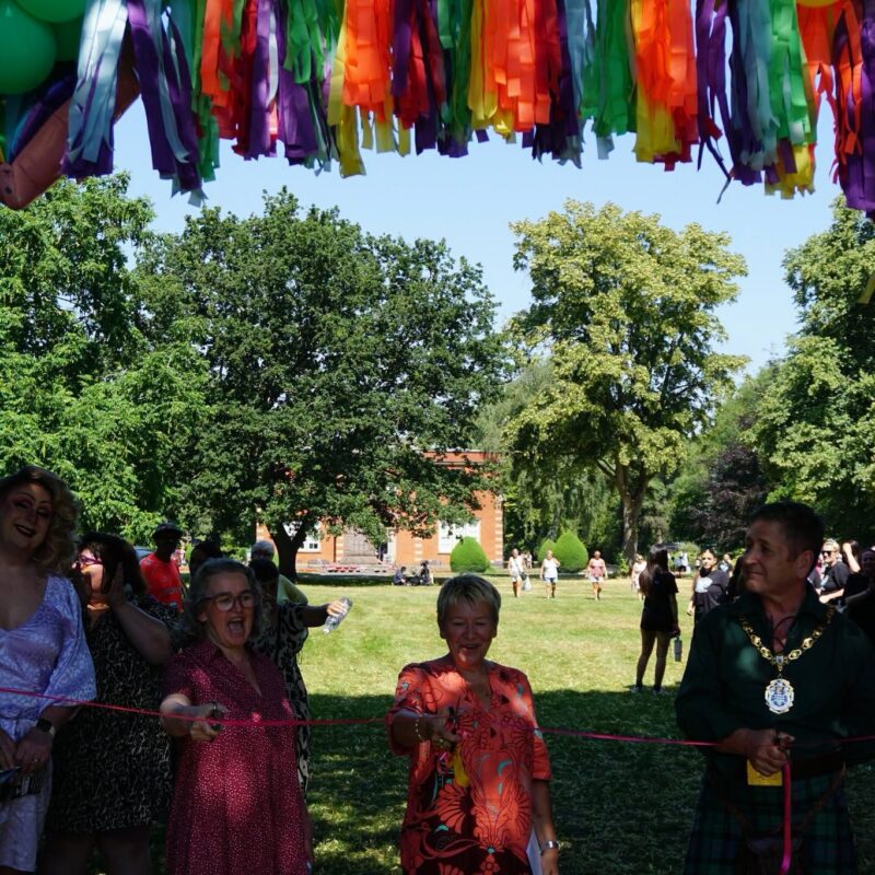 Rachel opening Nuneaton Pride with Jodie Gosling MP