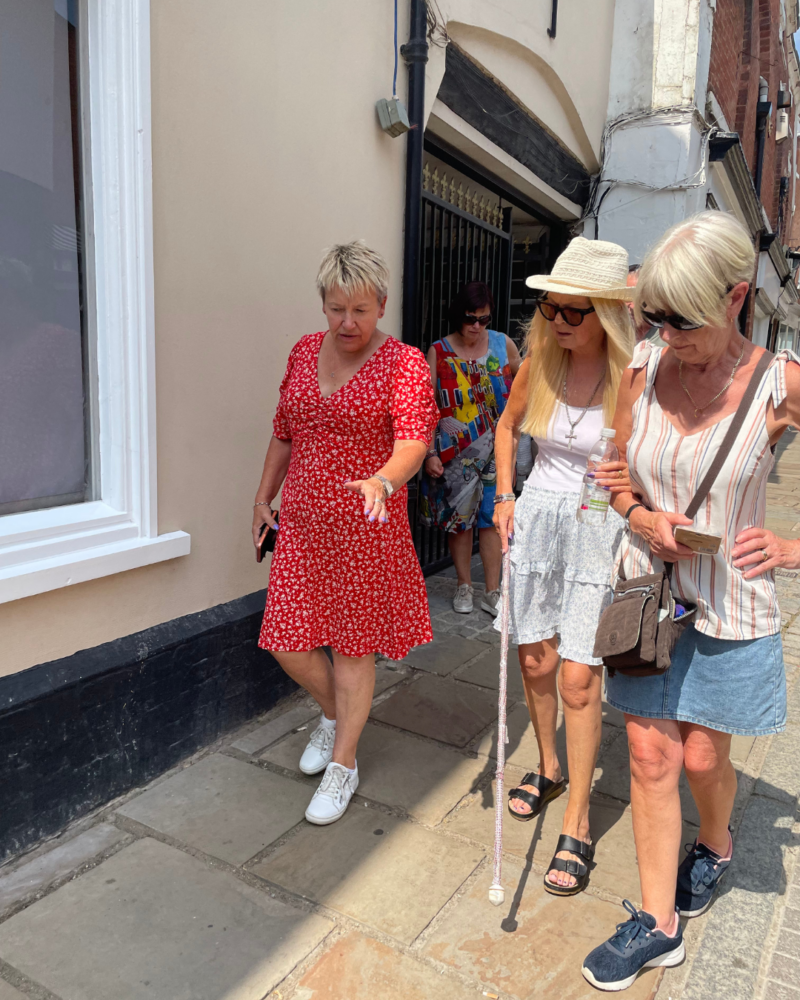 Rachel joining her blind constituent Michelle for a walk round Atherstone 