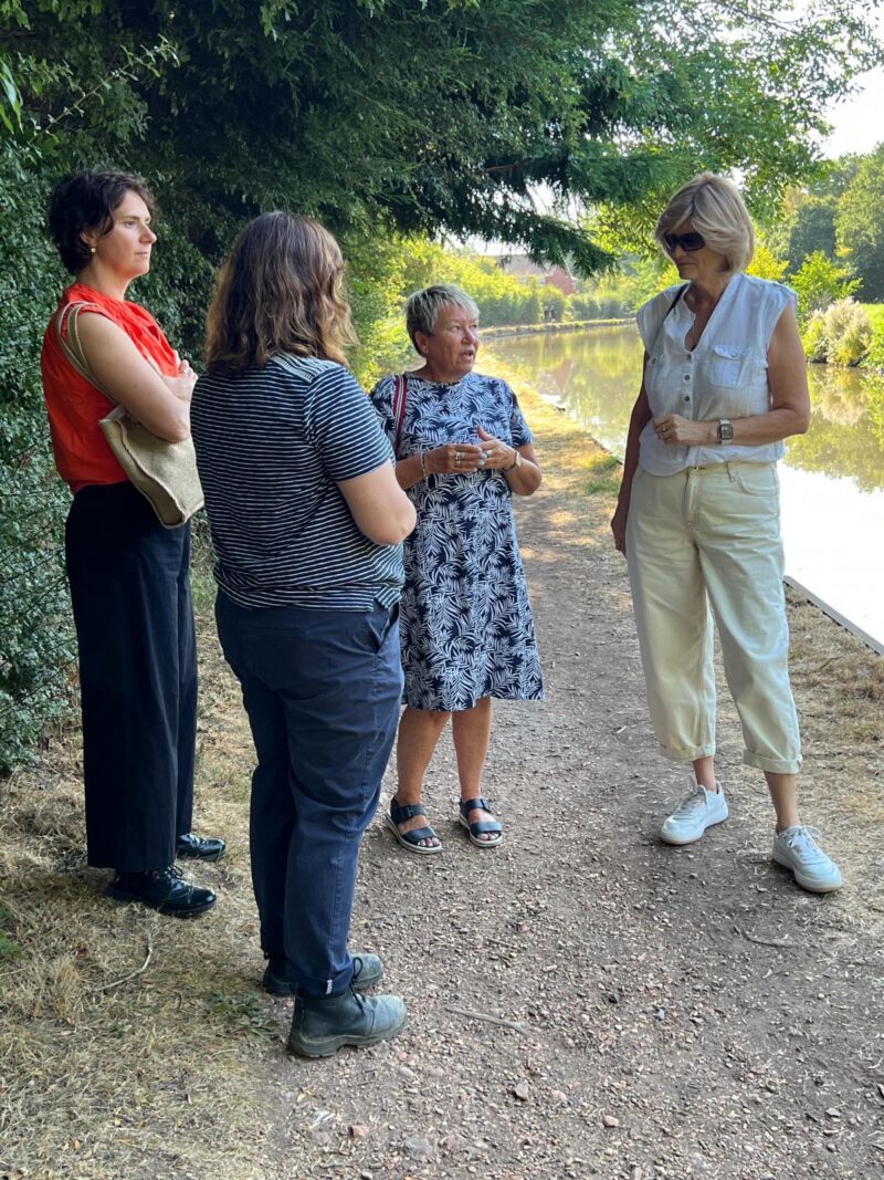 Rachel showing senior Environment Agency staff the proposed outfall into the Coventry Canal in Atherstone